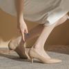 555-8 Nude high heels women's thin heels spring and summer French soft leather pointed temperament professional work shoes