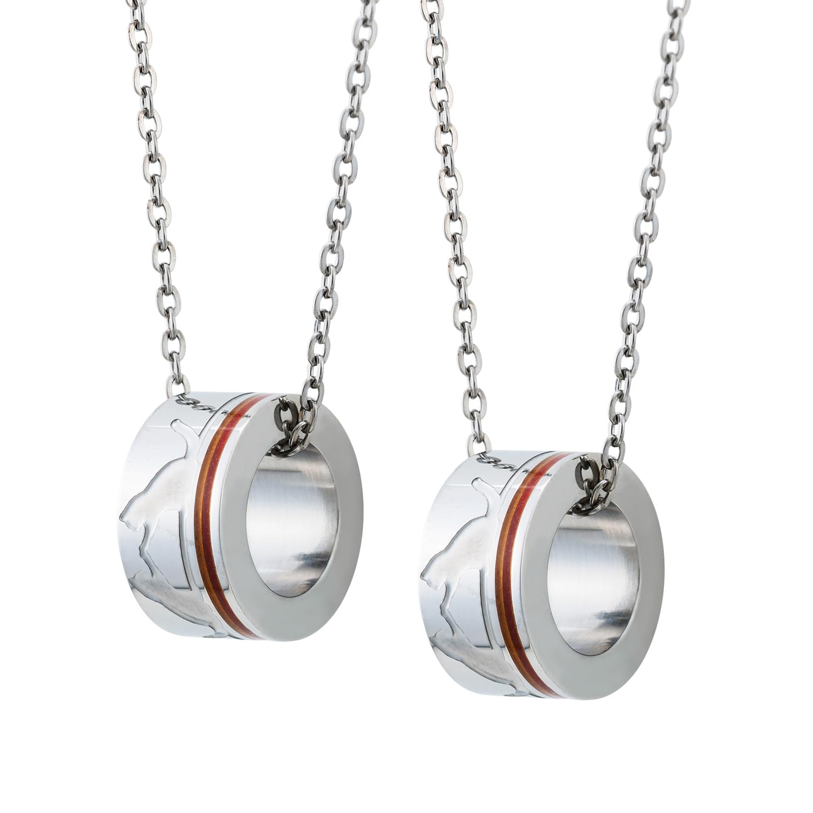 

Pair Necklace Set of 2 Cat Red Thread Heart Circle Baby Ring Allergy Free Surgical Stainless Steel 316L Couple Anniversary Birthday Present [White срібний