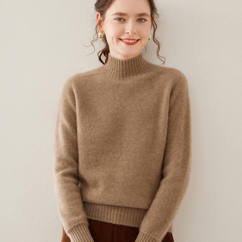 One-line Ready-to-wear Half-turtleneck Cashmere Sweater for Women In Autumn and Winter Soft Warmth Thickened Sweater Loose and Comfortable Base Shirt