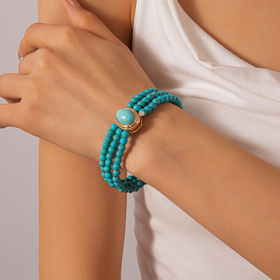 Boho Multi-layer Turquoise Chain Necklace Bracelet Earrings Jewelry Set Ethnic Style Beads Choker