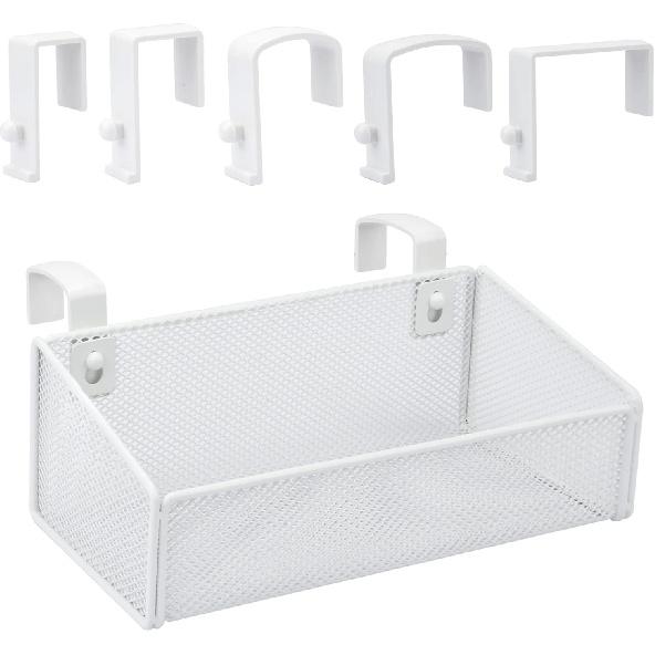 Hanging Floating Shelves - Metal Mesh Cubicle Storage Organizer with 5 Plastic Hangers (Black)