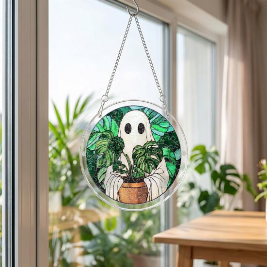 Acrylic Puzzles Suncatcher, Ghost Witch Pumpkin Window Hanging Decor, Halloween Graduation Mother's Day Birthday for Women
