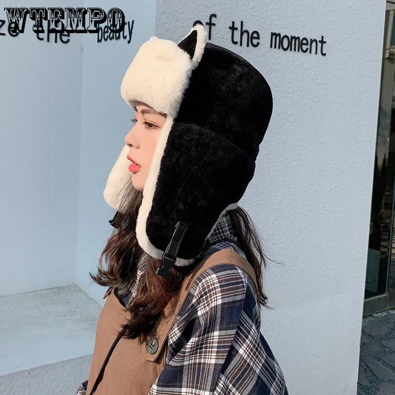 WTEMPO Women's Autumn Winter Outdoor Cycling Skiing Hats Plush Inner Faux Fur Ear Protection Hats Couple Windproof Cold-proof Warm Bomber Hats
