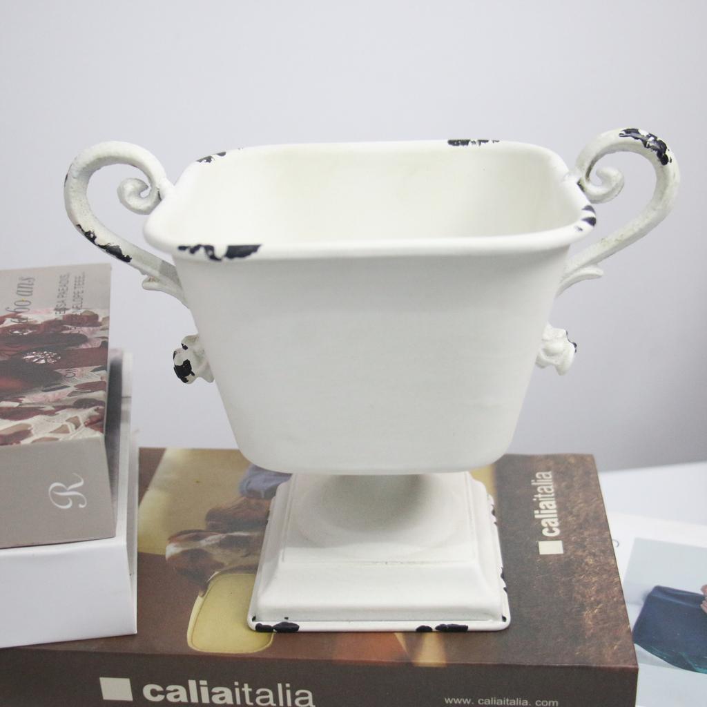 Vintage American Tall Flower Pot Cast Iron Wide Mouth Vase Living Room Decor Photo Prop