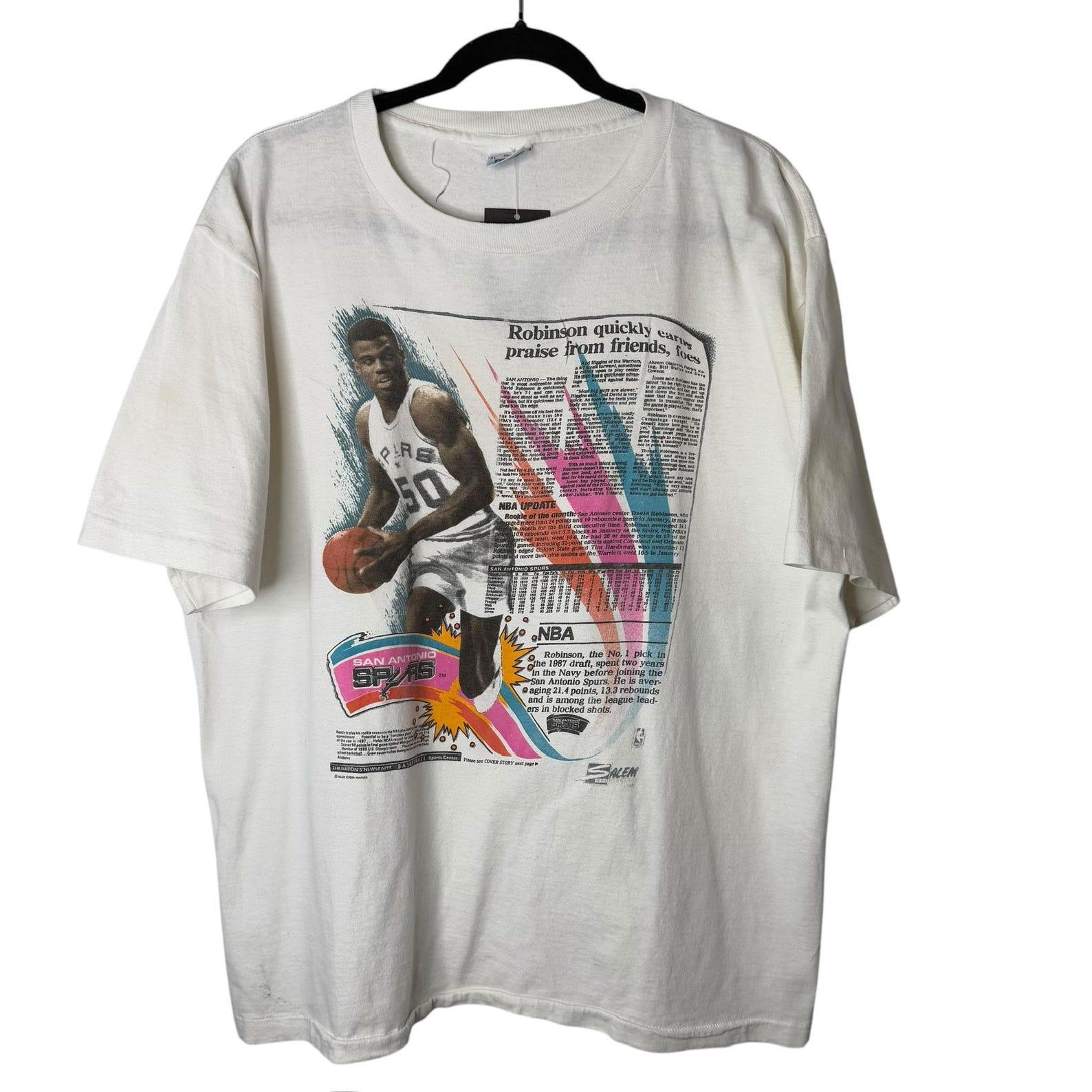 1990 David Robinson San Antonio Spurs T shirt Sz XL (A1550) L
