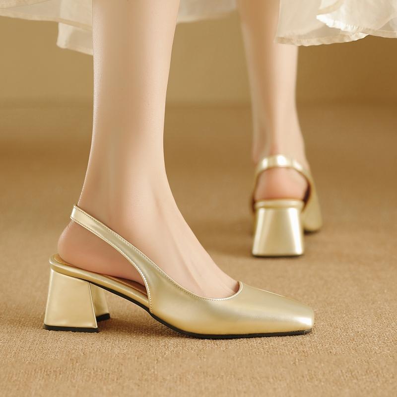 Elegant Slingback Sandals Women Summer Shoes Pink Black Nude Medium Heels Pumps Close Toe Office Party Shoe Female Large Size 45