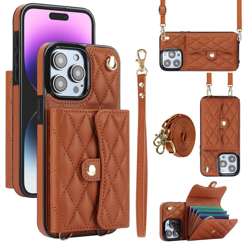 Long Strap Card Holder Phone Case for IPhone 16 Pro Max 16e 15 Plus 14 13 Mini 11 12 7 8 XS XR SE 2 3 Leather Protective Cover