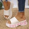 Buchstabendruck Keilplateausandalen Damen Sommer Strand Rutschfest Dicke Sohle Pantoletten Frau Outdoor Mode EVA Kissen-Slides