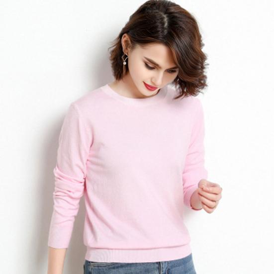 Women Sweater Round Neck Long Sleeve Ribbed Trim Knitting Tops Solid Color Warm Pullover Tops Knitwear