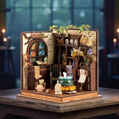 NEW Mini DIY Wooden Magic Potion Workshop House Figurines Miniatures Kits With LED Light Home Decoration For Adult Handmade Gift