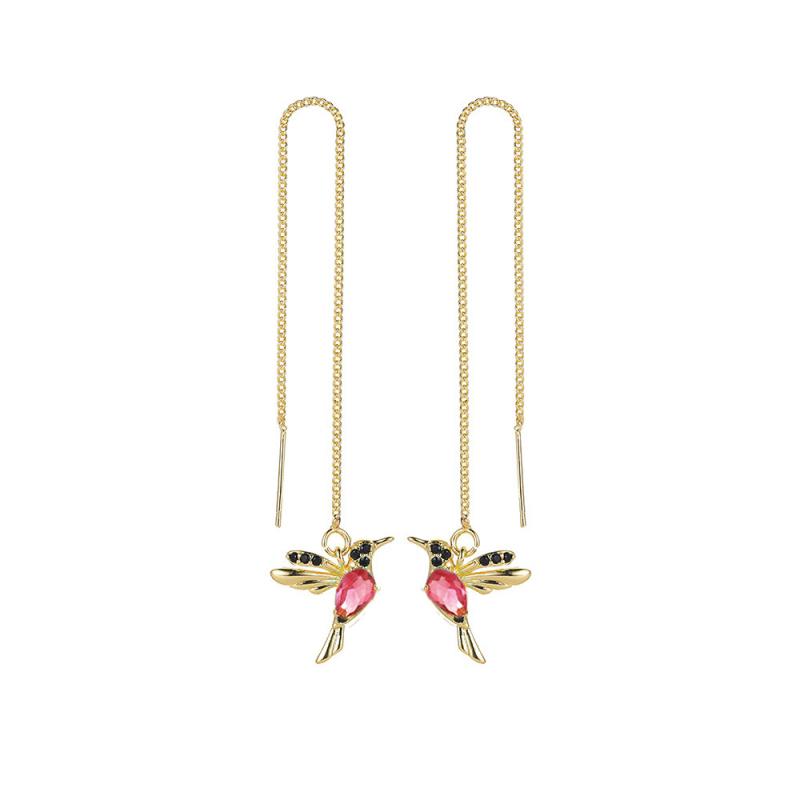 Chic Colorful Bird Pendants Ear Line For Women Elegant Crystal Girl Drop Tassel Earring Ladies Jewelry pendientes