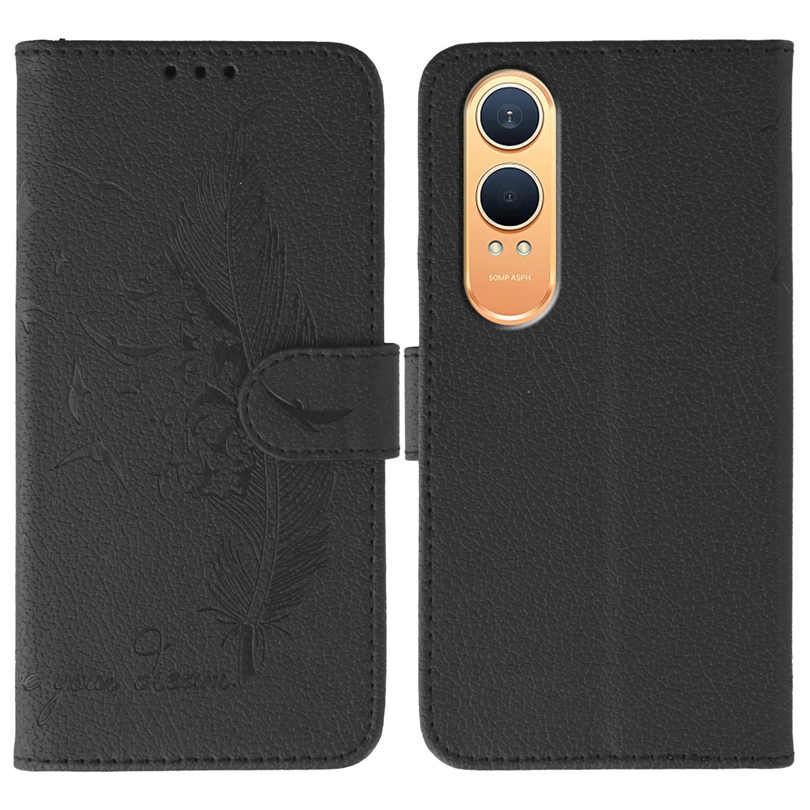 

For OnePlus Nord CE4 Lite 5G Case Feather Imprint PU Leather Wallet Phone Cover Black