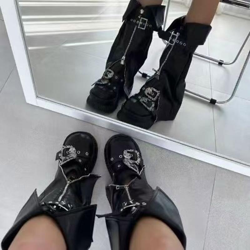 Harajuku Leather Leg Warmers Gothic Punk Long Socks Zippers Leg Sleeve Gaiters Goth Winter Warm Ankle Heap Socks Gifts