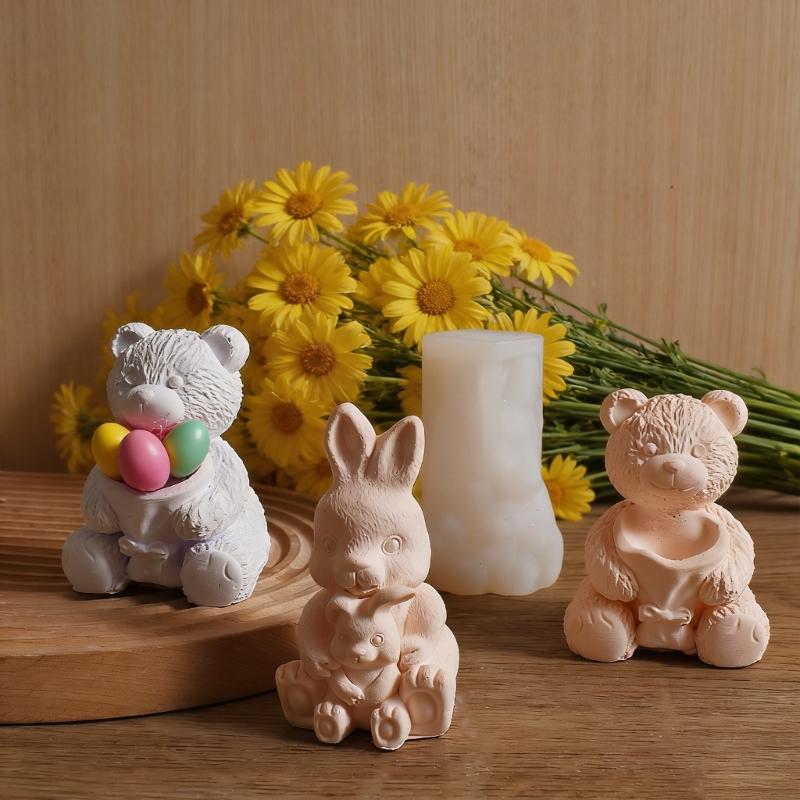 Sturdy Silicone Mould for Animal Shaped Candle Including Bear and Rabbits Designs for Projects