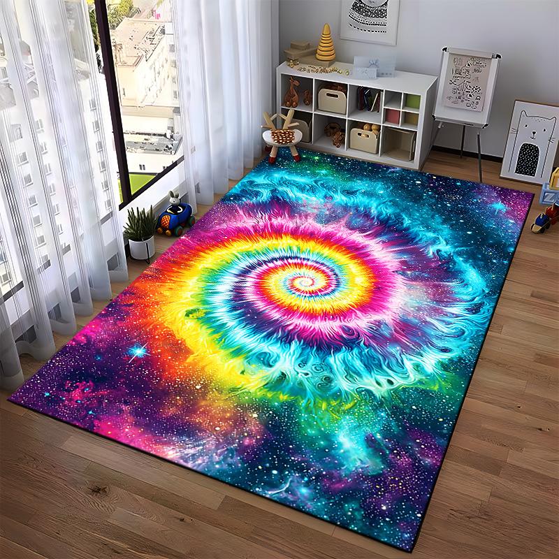 Colorful Galaxy Spiral Pattern Carpet with Cosmic Tie-Dye Design Suitable for Use As an Anti-slip for Living Room Bedroom Sofas