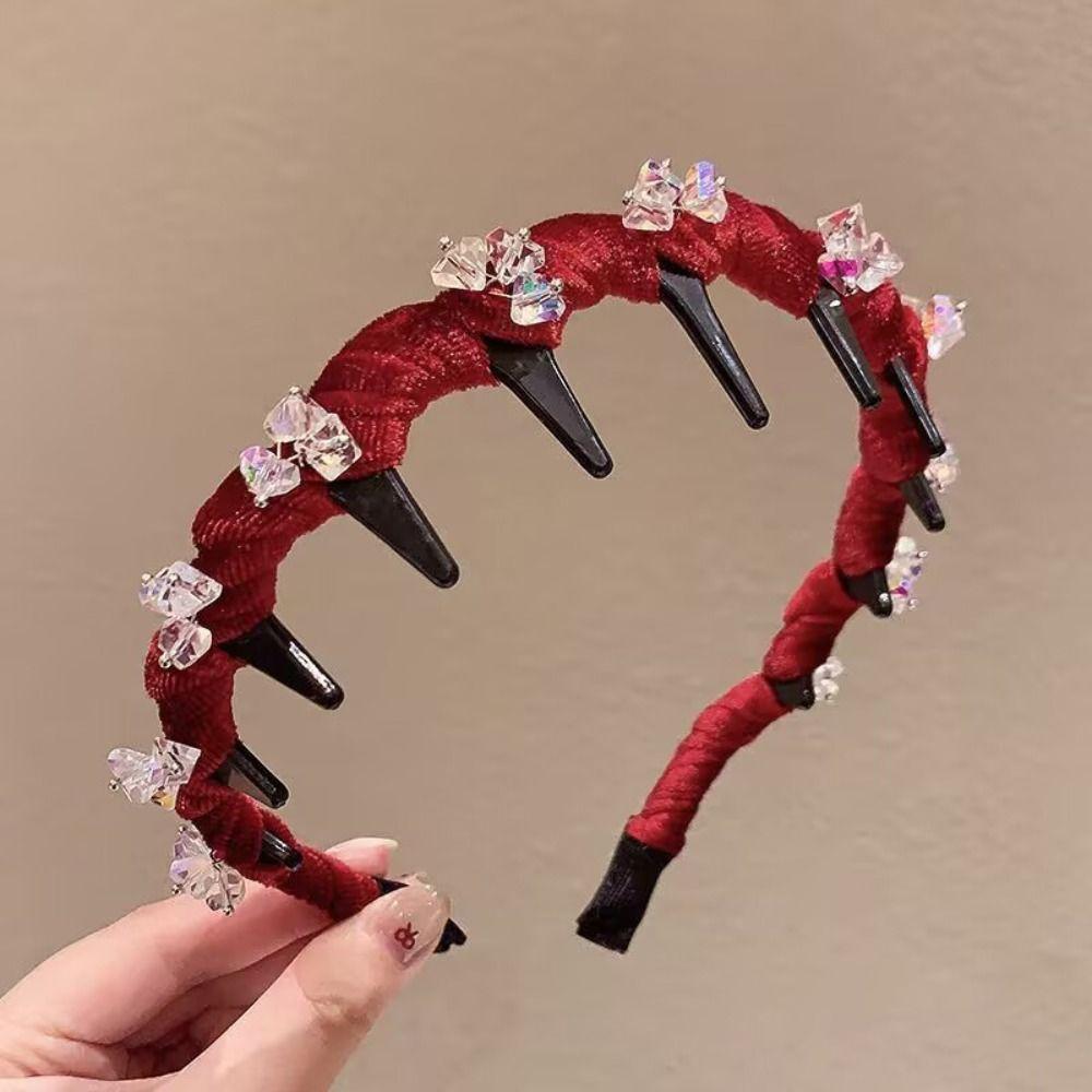Fluffy High Cranial Top Headband Toothed Non-slip Hair Hoop Wave Headband with   Makeup