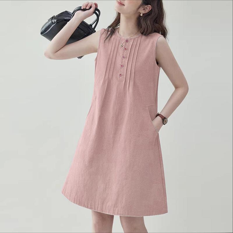ZANZEA Women Casual Round Neck Solid Color Sleeveless Tank Dress M розовый
