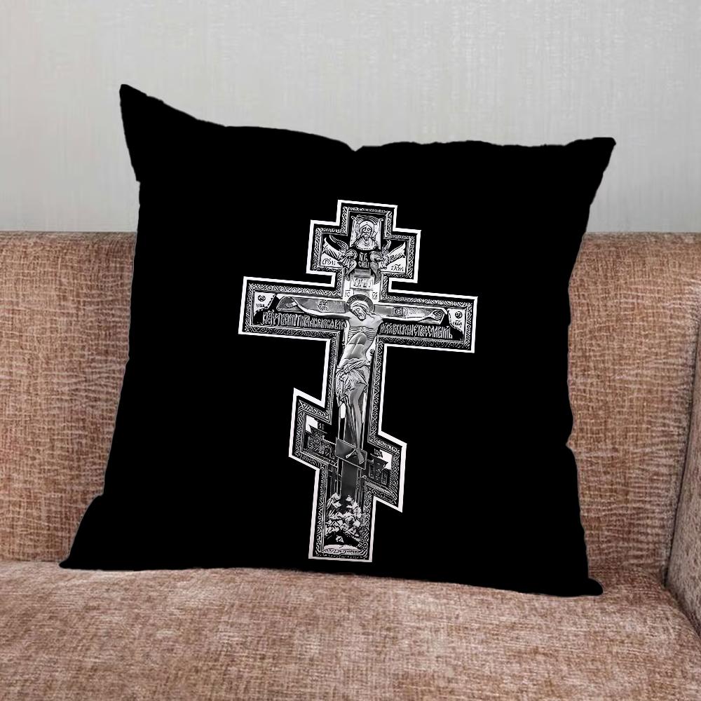 Orthodox Cross Icon Pillow Case For Home Bedroom Car Office Decoration Living Room Sofa Cushion Cover Suitable