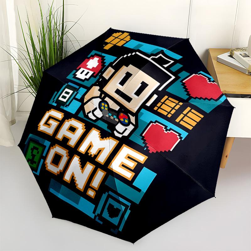 1pc Gamer PixelArt Automatic Open/Close Umbrella with Folding feature Compact Travel Umbrella, Lightweight design, for Commuting087