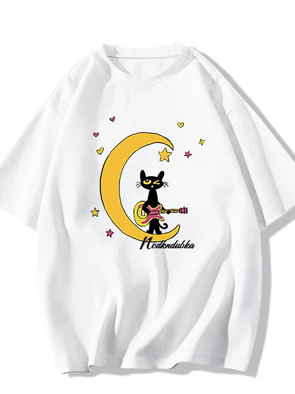 Summer 2025 Women's Loose White Cotton Short Sleeve T-shirt with Unique American Design