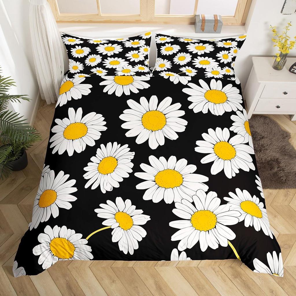 Poszewka na kołdrę z kwiatami stokrotek Rozmiar Full Queen 2/3 szt. Botaniczny kwiatowy komplet pościeli Styl pastoralny Poszewka na kołdrę dla dzieci Dziewcząt Kobiet do pokoju