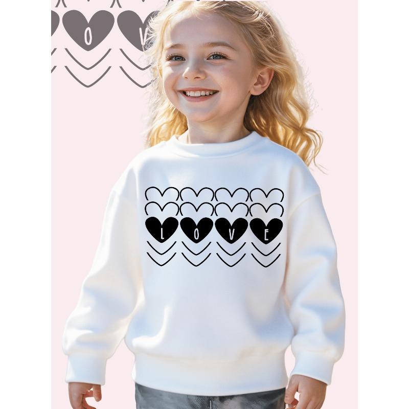 European sizes Kids   Love in Black And White: A Heartfelt Pattern  Print Long Sleeve Crewneck Sweatshirt - Cozy Casual Pullover Top 110