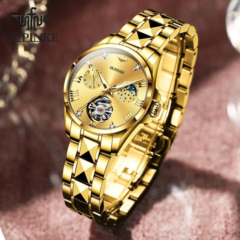 

OUPINKE Водонепроницаемые часы с фазой Луны и турбийоном, автоматические механические часы, женские часы, женские часы