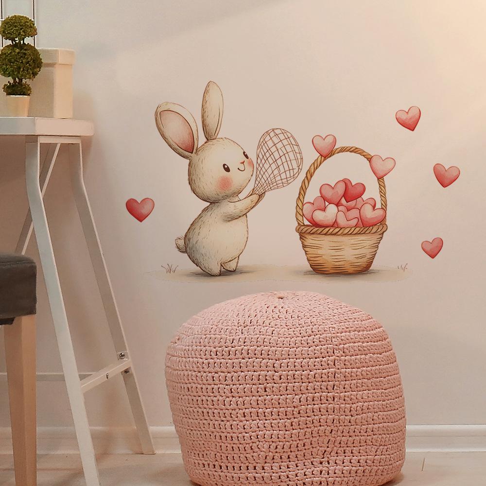 Stickers for The Home Beautification Wall of The Bedroom Living Room Entrance Hall and The Little Rabbit Catching Hearts