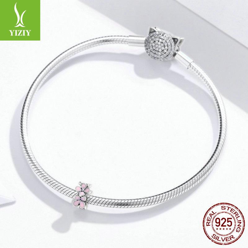 Hair Accessories Bracelet Accessories Pink Flower Diys925 Silver Beads Scc1484