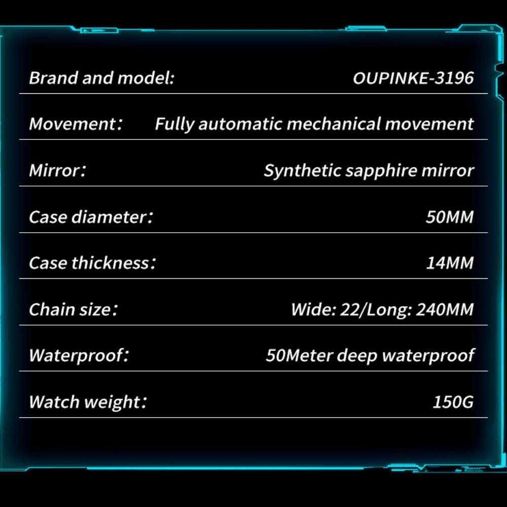 OUPINKE Men's Watch Waterproof Fully Automatic Mechanical Watch Full Hollow High -end Watch