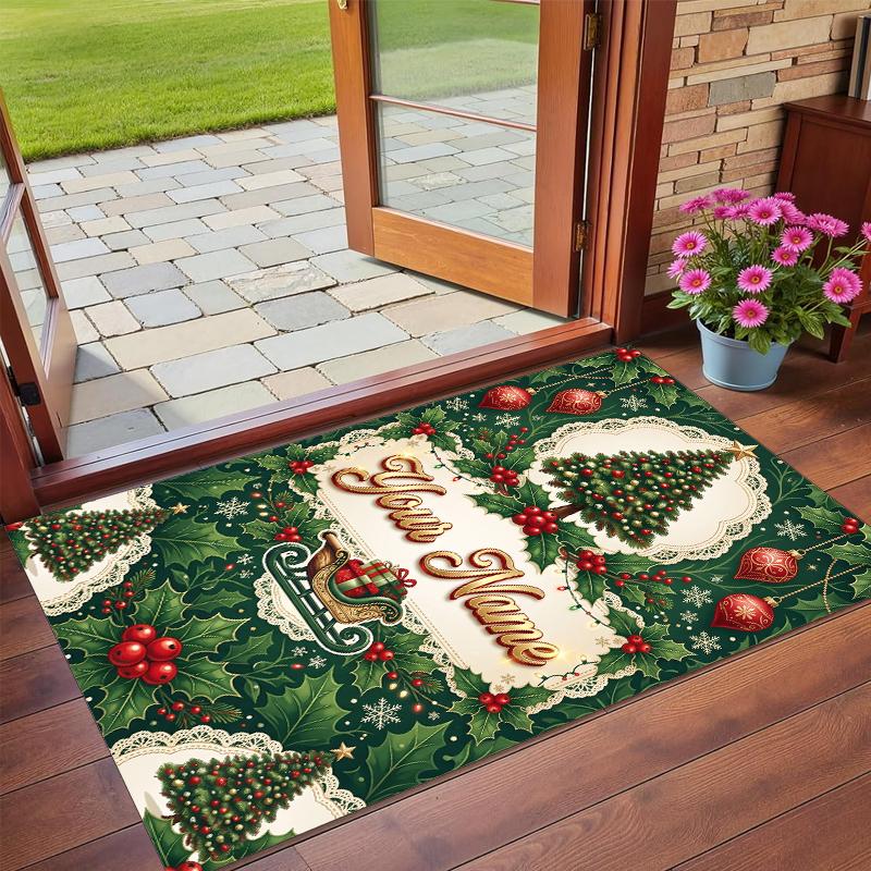 Christmas Custom Name Printed Square Area Rug Soft Non Slip Floor Carpet For Bedroom Holiday Gift