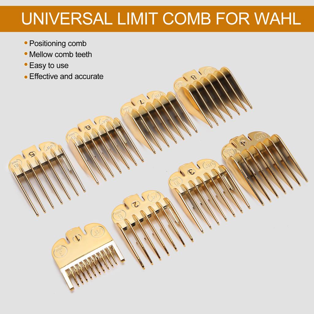 8pcs Haircut Limit Comb Positioning Comb Replacement Guide Comb Set for Hair Clipper Gold