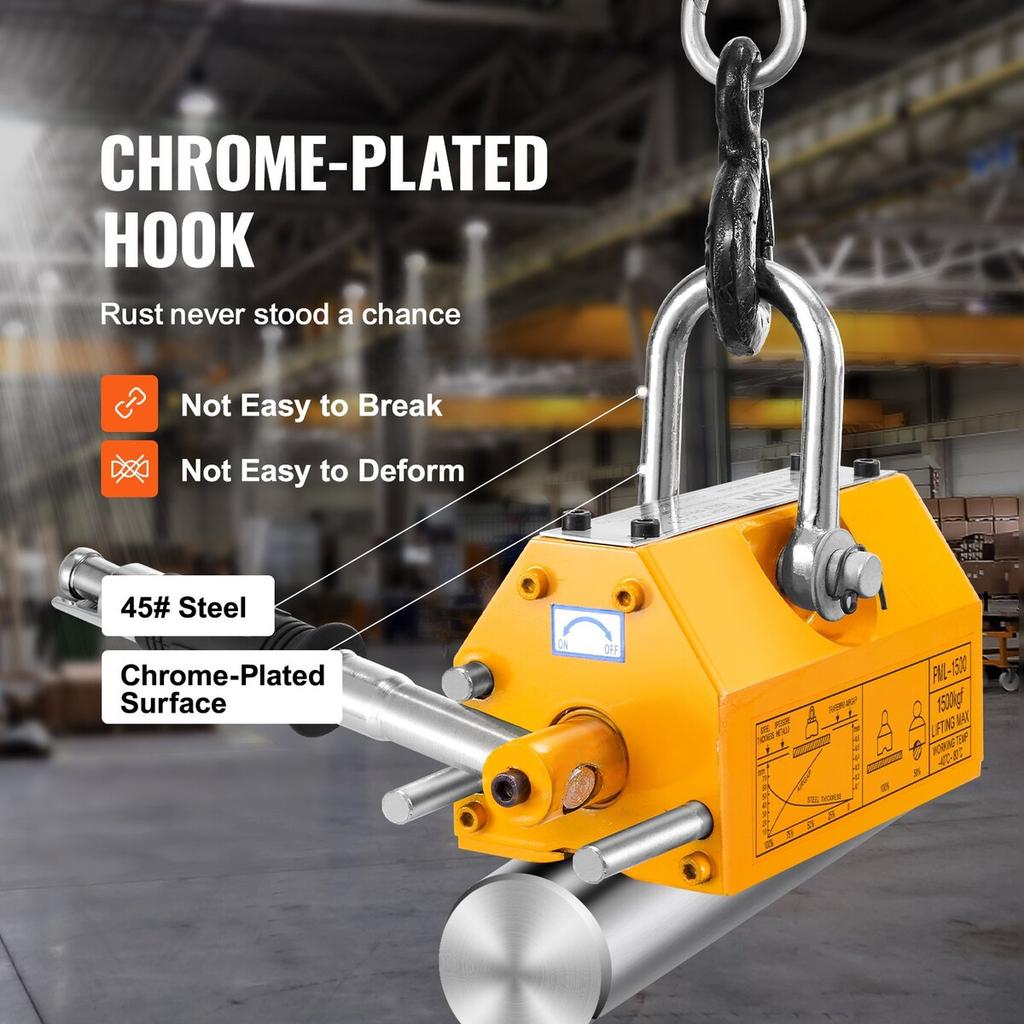 Magnetic Lifter, 3300lbs/1500kg Pulling Capacity, 2.5 Safety Factor, Neodymium & Steel, Lifting Magnet with Release, Permanent Lift Magnets, Heavy