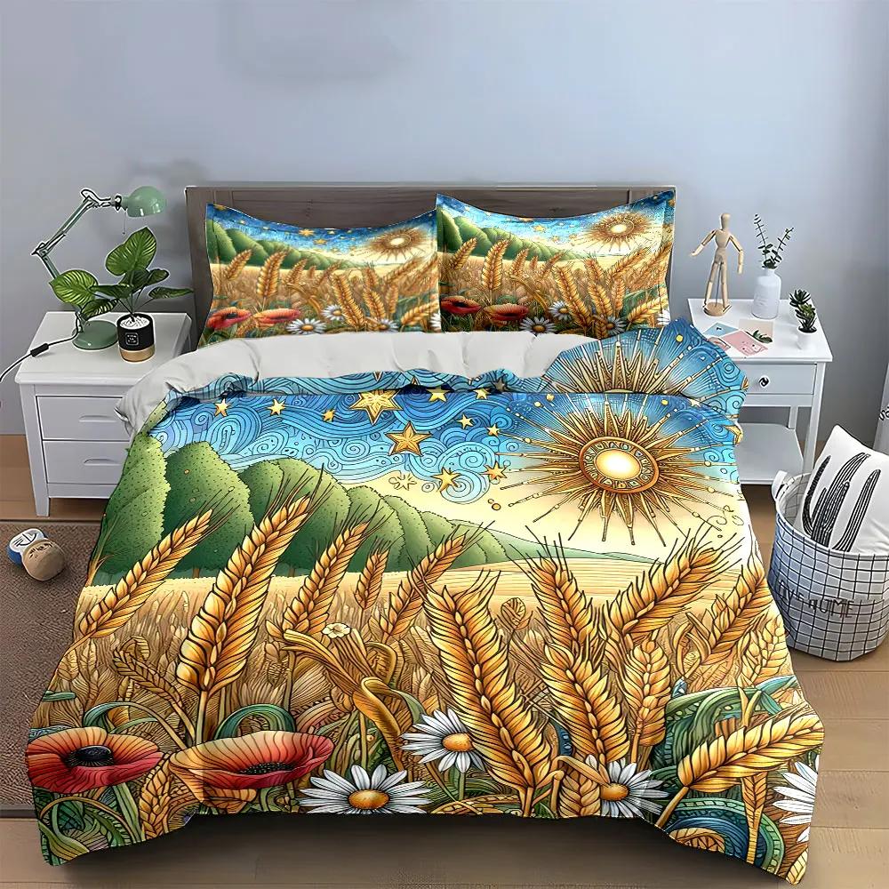 Nature-Inspired Wheat Field Art Soft Comfortable Duvet Cover Bedding Set Included 1*Duvet Cover & 2*Pillowcases gift