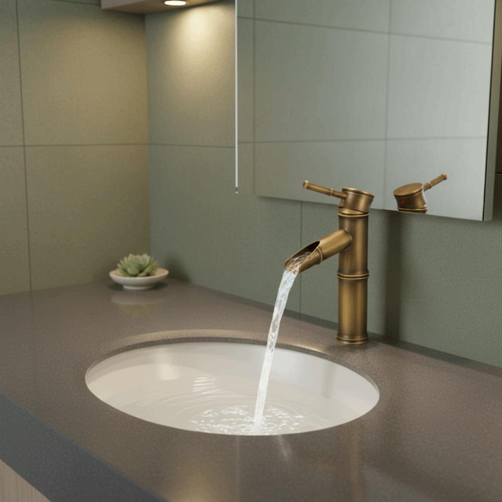 Single Handle Basin Faucet Deck Mounted Vanity Faucet Antique Bamboo Shape Faucet  Outdoor Garden