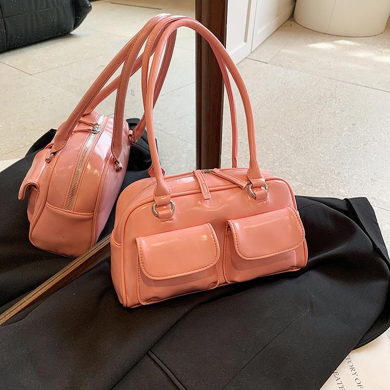 

Сумка премиум-класса из искусственной кожи большой вместимости женская 2025 новая модная сумка-подмышка с двойным карманом, универсальная и взрывная сумка на плечо розовый