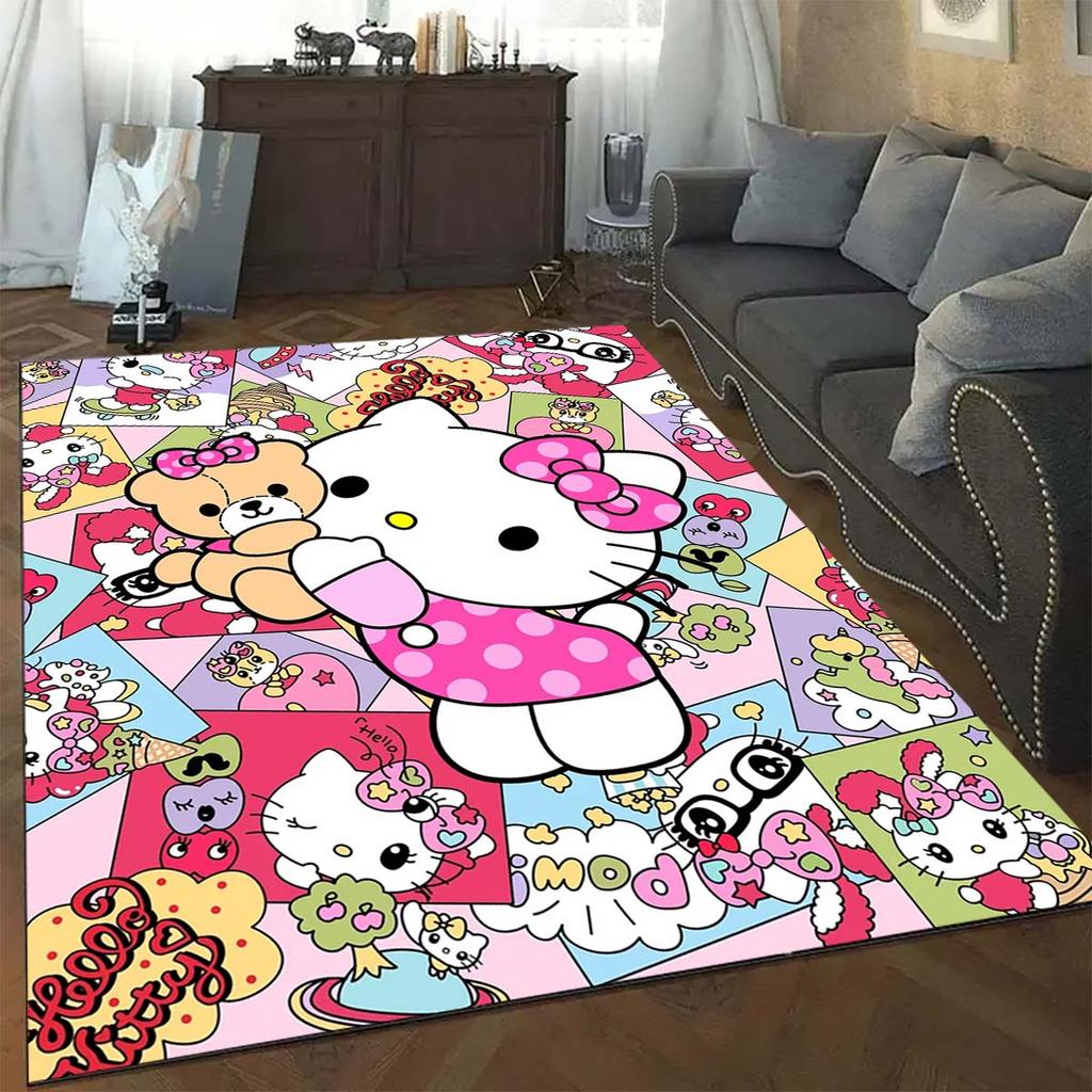 Cute Hello Kitty Cartoon Print Rug, Non-slip and Stain-resistant, Perfect for Bedroom and Living Room Home Decor.