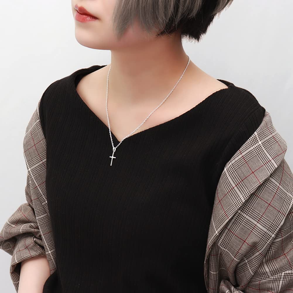Shinjuku Gin no Kura Small Simple Cross Silver 925 Necklace Crucifix Latin Cross Pendant (45cm Chain)