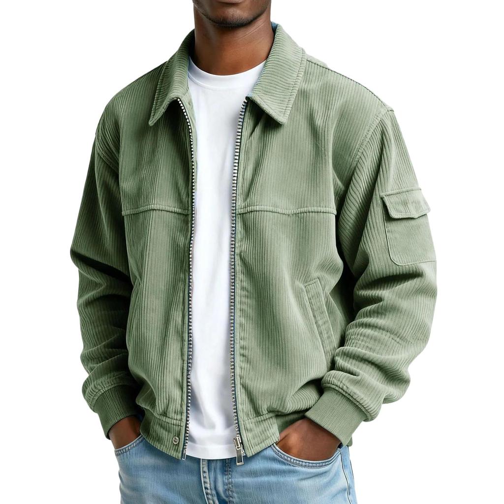 Men's Vintage Corduroy Long Sleeve Jacket with Pockets for Casual Wear