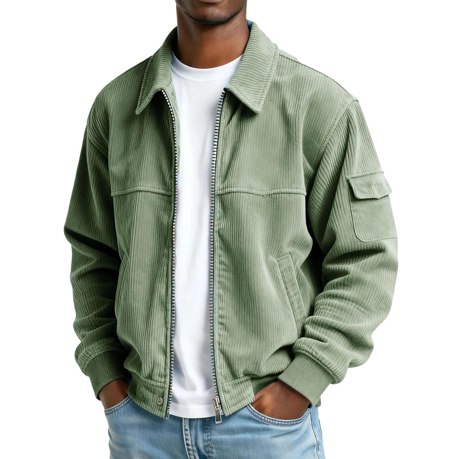 Herren Vintage Cord Langarmjacke mit Taschen für Freizeitkleidung M grün