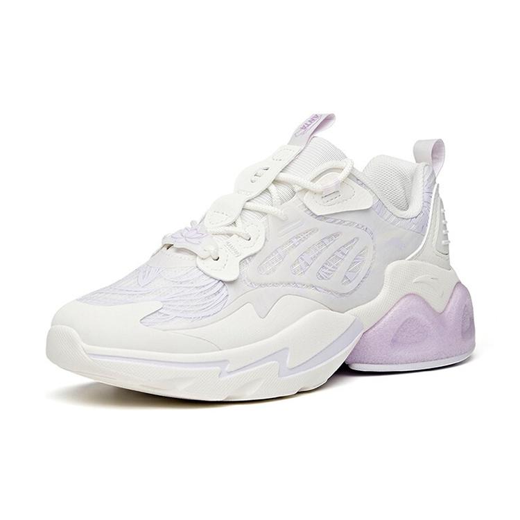 New Anta Millennium 2.0 Anti Slip Wear Resistant Low Top Chunky Sneakers Women's White Purple 122128896-4