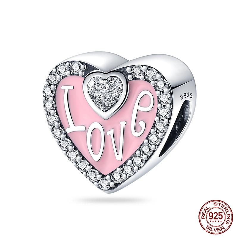 Copper Pink Collection Heart Shape Charm Beads For Brand Original Bracelet Diy Jewelry Gift