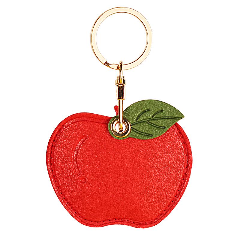 Adorable Leather Fruit Leaf Keychain: AirTag Case & Access Card Holder