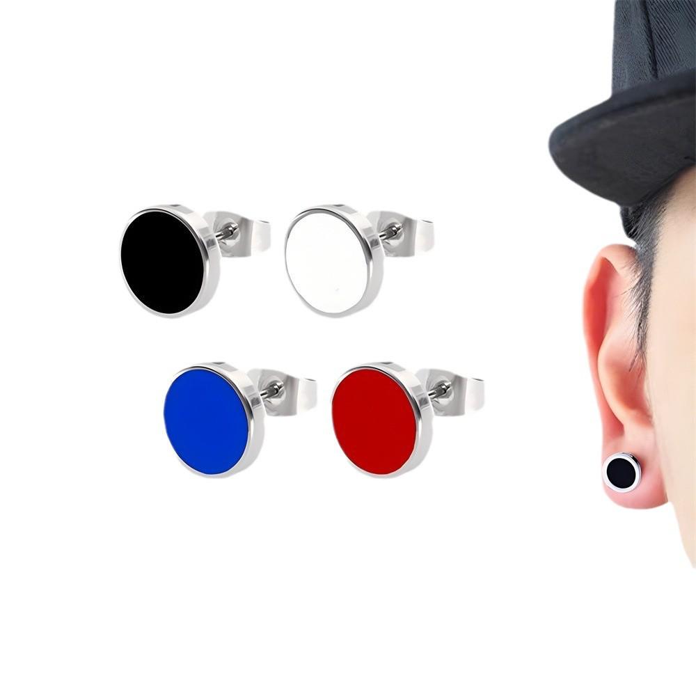 Stainless Steel Round Oil Drip Earrings for Men and Women, Single-Sided with Welding Needle, Piercing Jewelry.