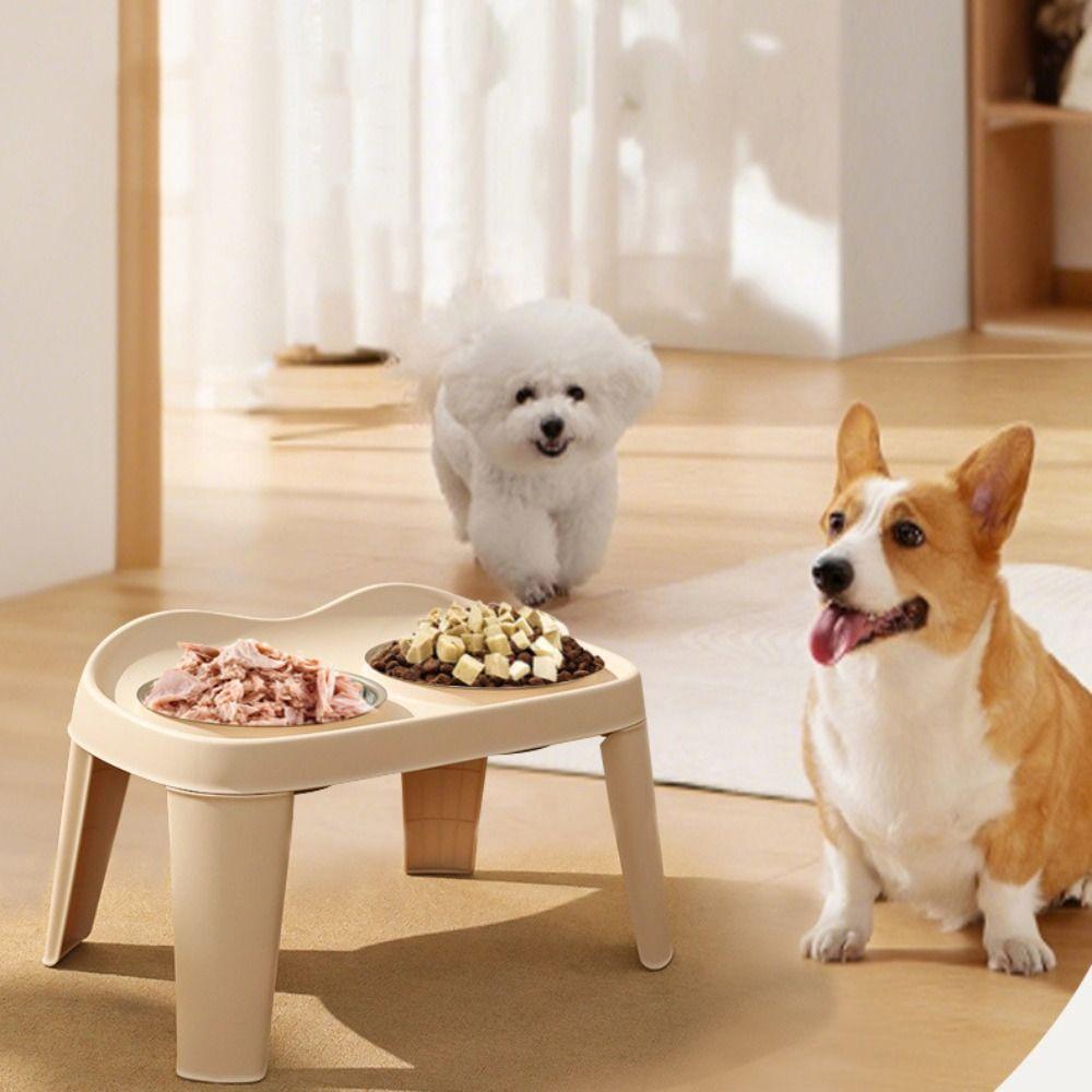 Double Bowl Cat High Foot Bowl Large Capacity Pet Drinking Feeder Dog Bowl  Water Container