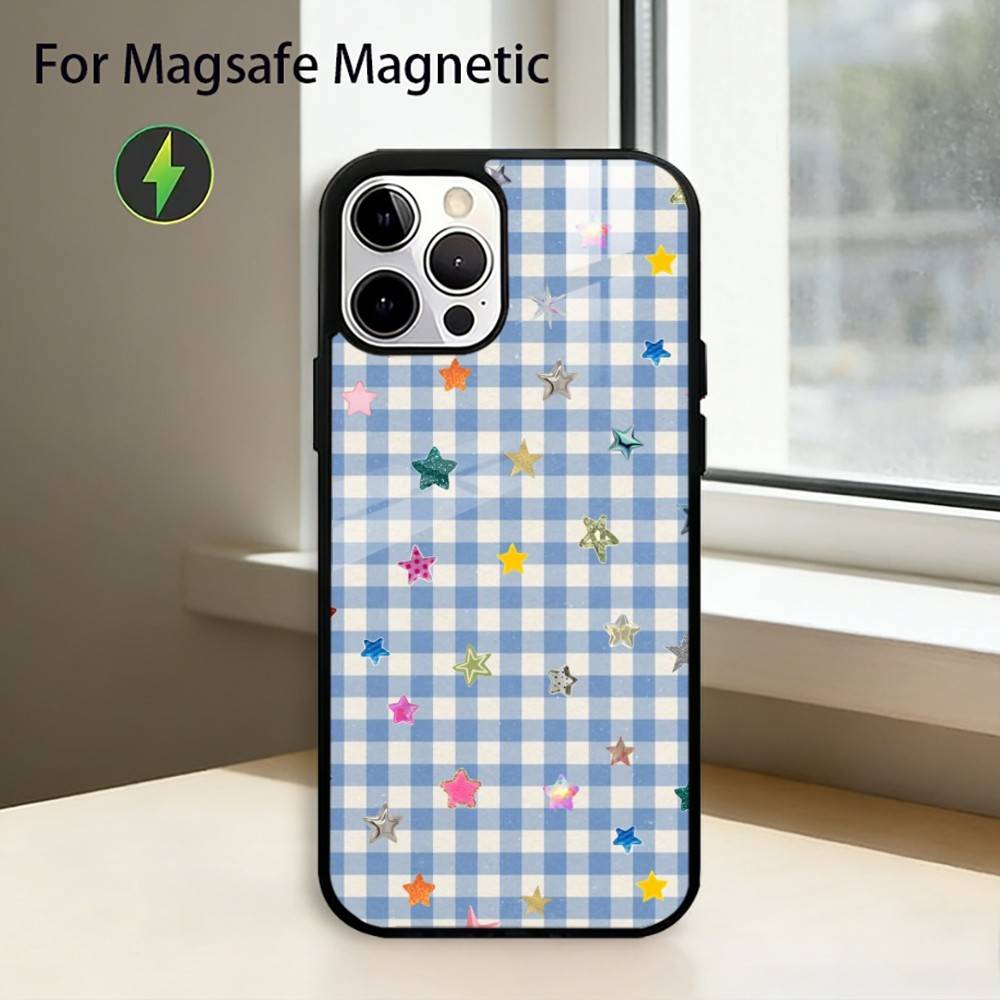 L-light blue stripeds Phone Case For iPhone17,16,15,14,13,12,11 Plus,Pro Magnetic with Magsafe Wireless Charging