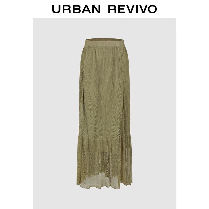 UR 2025 Autumn Retro Hollow Knit A-Line Midi Skirt S