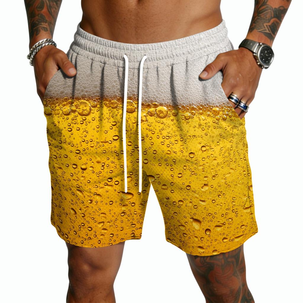 Men Casual Drawstring Shorts Lightweight Quick Dry Five Inch Relaxed Fit with Print Design for Everyday Wear