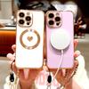 Plating TPU Case For iPhone 17 16 15 14 13 12 Pro Max Plus Air 16Pro 15Pro 14Pro for Magsafe Charge Wrist Lanyard Bracelet Cover