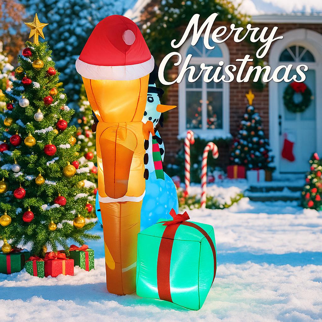 5.9FT LED Inflatable Yard Decor Gingerbread Man Snowman Toy Xmas Home Decorations Ornaments Supplies Gifts Christmas Holiday